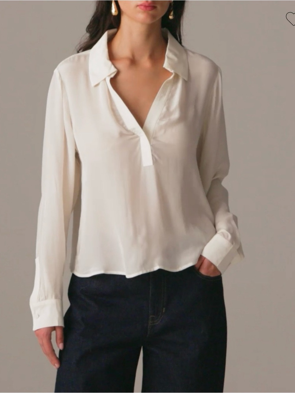 J.CREW Women's M White Solid Collared Long Sleeve Viscose Woven Blouse CF440